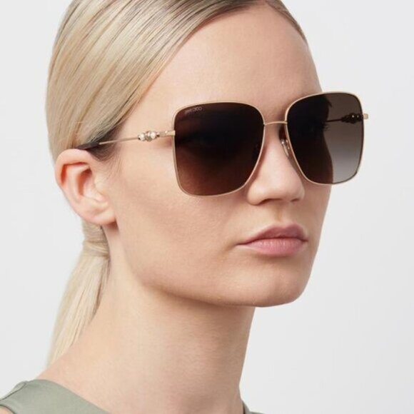 Jimmy Choo HESTER/S 02M2 9O Sunglasses Black Gold Square Frame, Grey Lenses main image 10